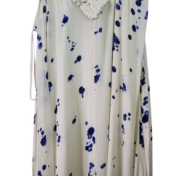 Anthropologie Maeve Inkdrop Midi Dress Tie Waist Blue White Crochet Size Large - Picture 5 of 12